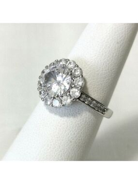 New 3ct CZ halo scallop flower ring size 6